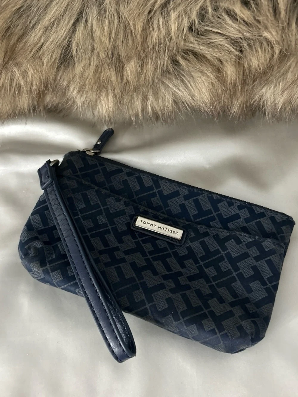 Tommy Hilfiger Navy Monogram Wristlet with Wallet Set